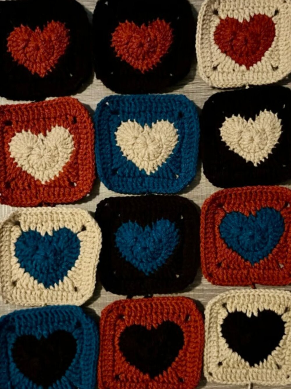 Lot of 20 5” Cold Bloom HEARTS Crochet HEART GRANNY SQUARES Afghan DIY Throw